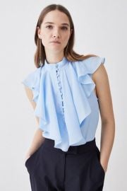 Georgette Ruffle High Neck Woven Blouse at Karen Millen